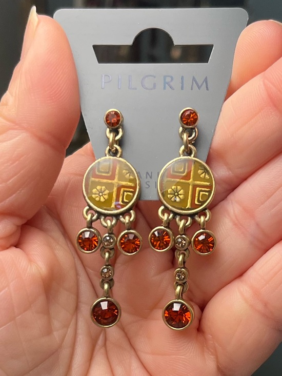 Pilgrim Jewelry - Pilgrim Gold-Tone Dangle Earrings with Amber Crystals